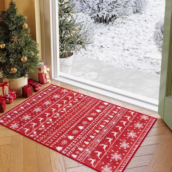 Christmas Tree Snowflake Door Mat Washable Non Slip Indoor - Picture 1 of 4